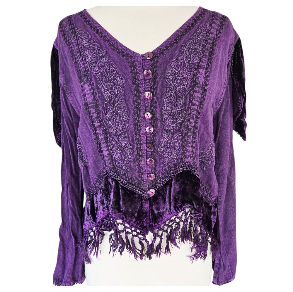 Vintage Rayon and Velvet Whimsy Goth Boho Top Size OS